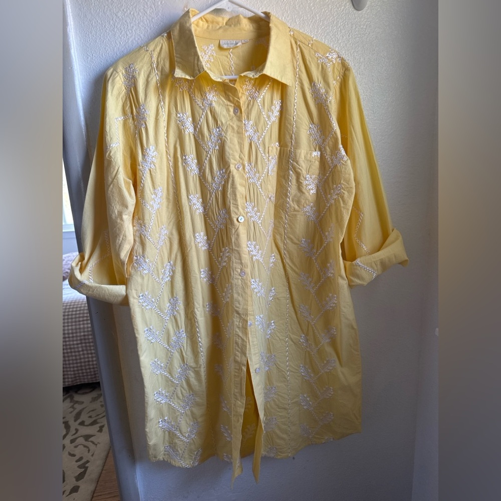 Yellow Embroidered Button-Up Shirt